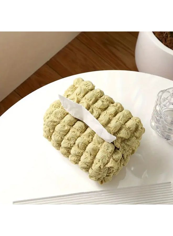 Yellow Double Layer Fabric Drawstring Bubble Weave Tissue Box Holder Soft Stylish Desktop Accessory - Image 4